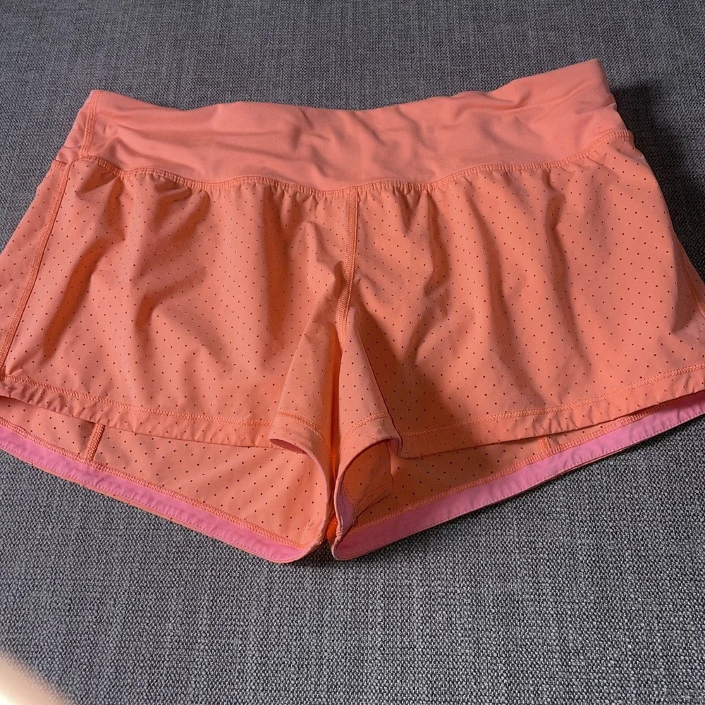 Lululemon Final Lap Running Shorts Womens 10 Pink Lined Athletic Fit Laser Cut